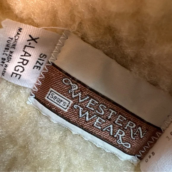 Vintage Sears Roebucks Western Wear Sherpa Vest Mens XL Biker Cowboy Denim Blue - Picture 8 of 14